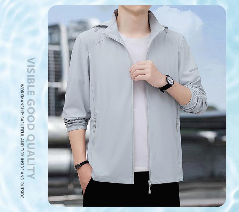 Men's Summer Hooded Ice Silk UPF50+ Sun Protection Jacket for Outdoor Fishing
