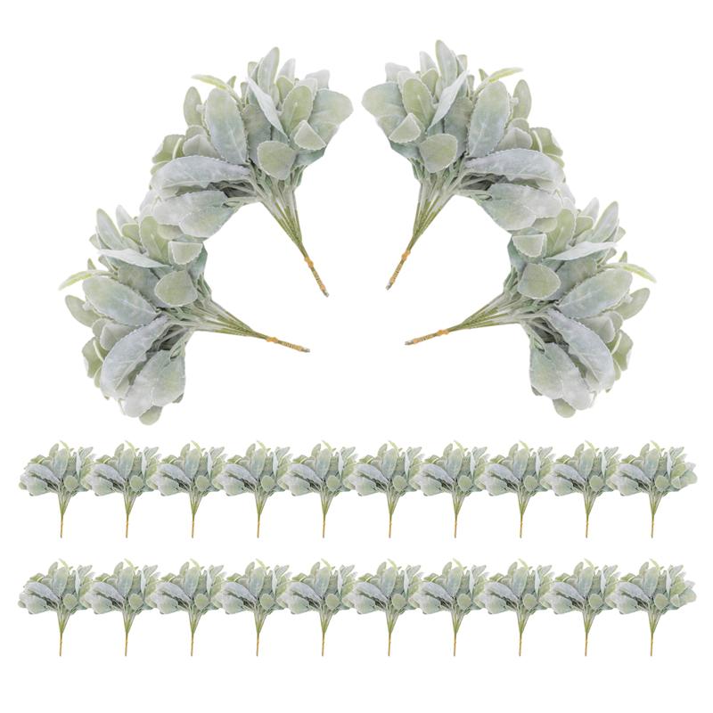 24 Pcs Artificial Flocked Lambs Ear Greenery Stems Faux Lambs Ear Stems Lamb s Ear Faux Greenery Decor Artificial