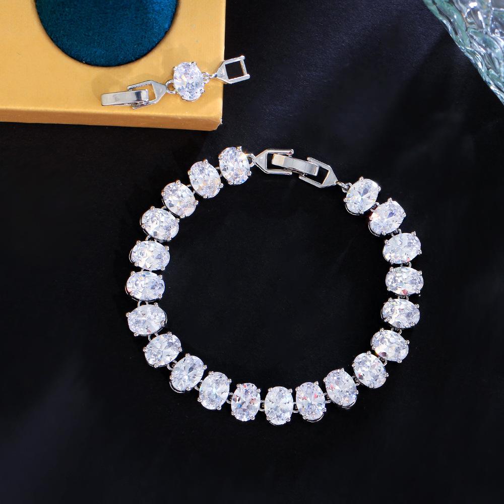 Heavy Industry Light Luxury Full Diamond Yellow Zircon Bracelet Rock Sugar Oval Zircon Hand Jewelry Multi-Color Optional
