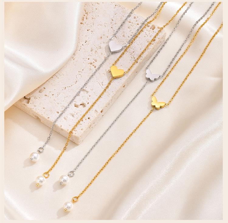 Heart Butterfly Pendant Necklace for Women, Stainless Steel Y Shape Necklace, High Polish Animal Gold Color Jewelry Gift