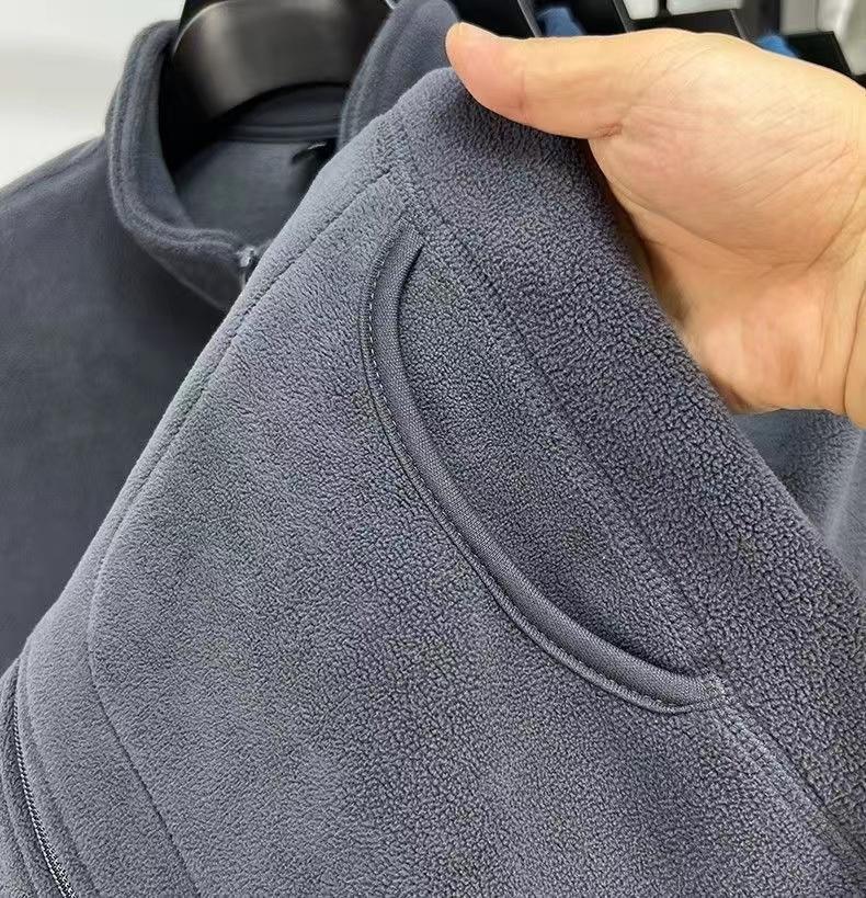 Men's Fleece Hoodie Thicken Standing Collar Zipper Cardigan Jacket Street Warm Outerwear