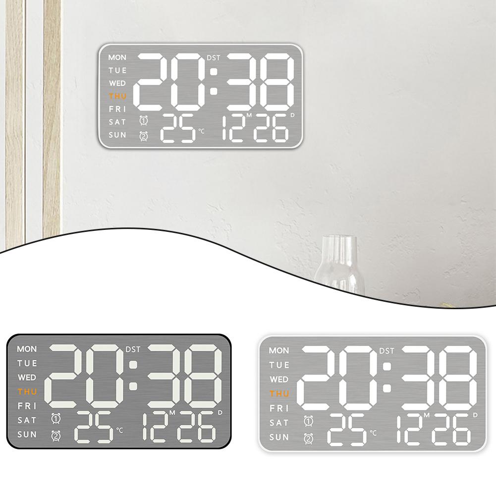 For Bedroom For Home Brushed Clock Digital Wall Clock Home Decor 21.5*11 Cm Temperature Display 12 24 Hours Format