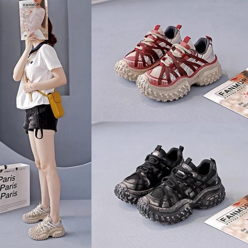 Fashion Thick-soled mesh breathable durian bottom silver dad shoes for women to increase height 2024 new casual sports shoes