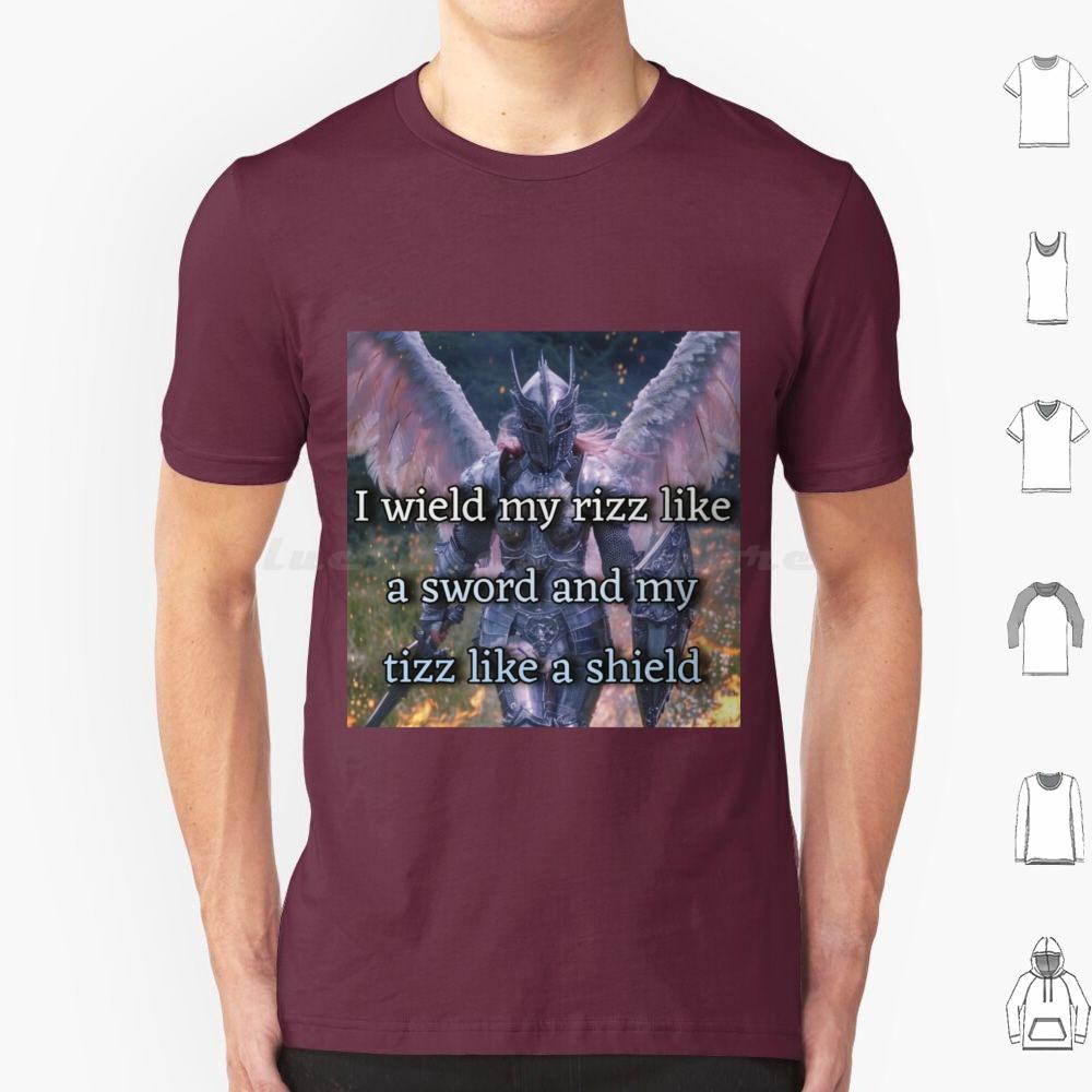 Shield Of Tizz T Shirt 6xl Cotton Cool Tee Rizz Tizz Knight Angel Medieval Fire Meme Dank Meme Funny Silly Cool Memes S