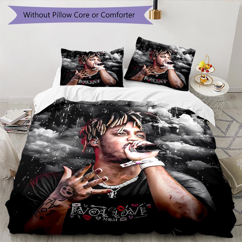3pcs Juice WRLD1 Pattern Bedding Set Duvet Cover Set Includes Duvet Cover &pillowcases, Perfect All Season Bedroom Decoration & Gift