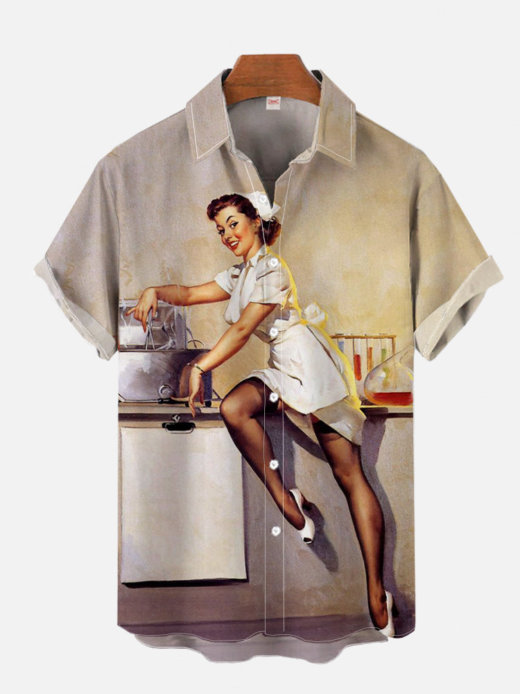 1980s Vintage Pin Up Girl Poster Sexy Girls Blonde Beauty 3D Prints Men's Short Sleeved Shirts For Men Fashion Hawaiian Shirts