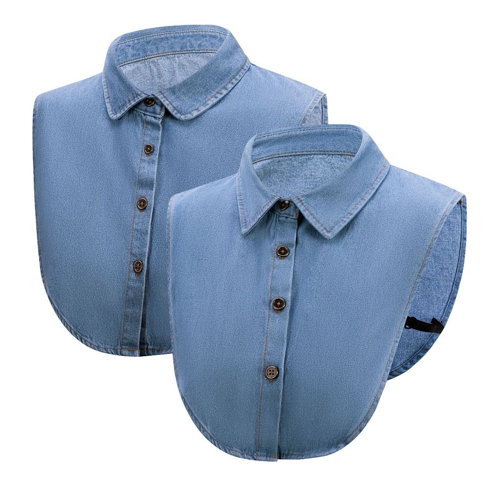 Schwarzer Denim Fake-Kragen Spitzkragen Falscher Blusenkragen Revers Halbshemd Kleidung Dekoration