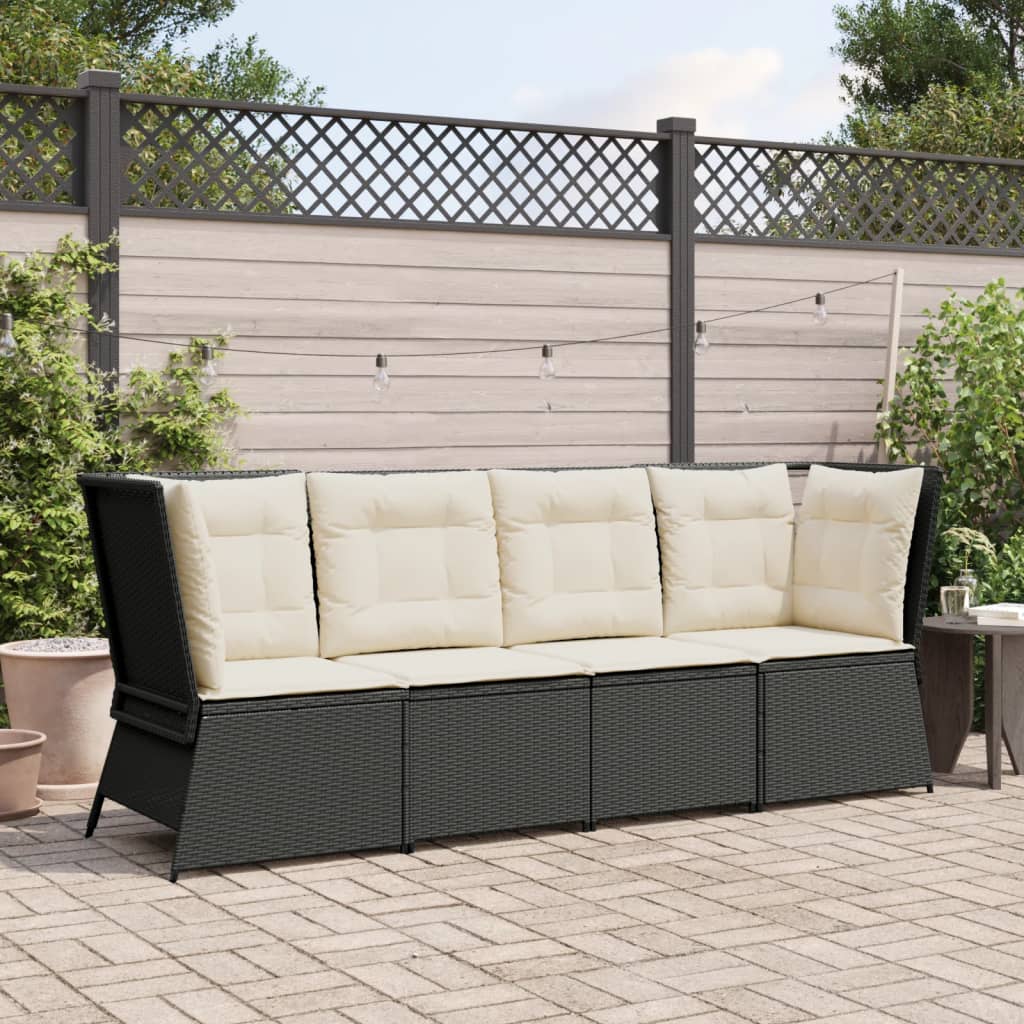 Vidaxl Corner Sofa Module With Cushions, Black, Poly Rattan