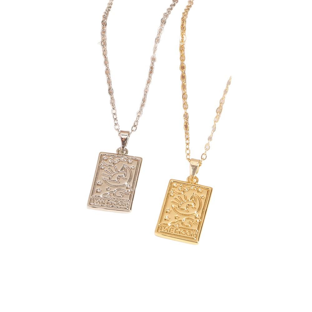 Retro Tarot Sun Moon Stars Pendant Necklace - Titanium Steel Card Chain