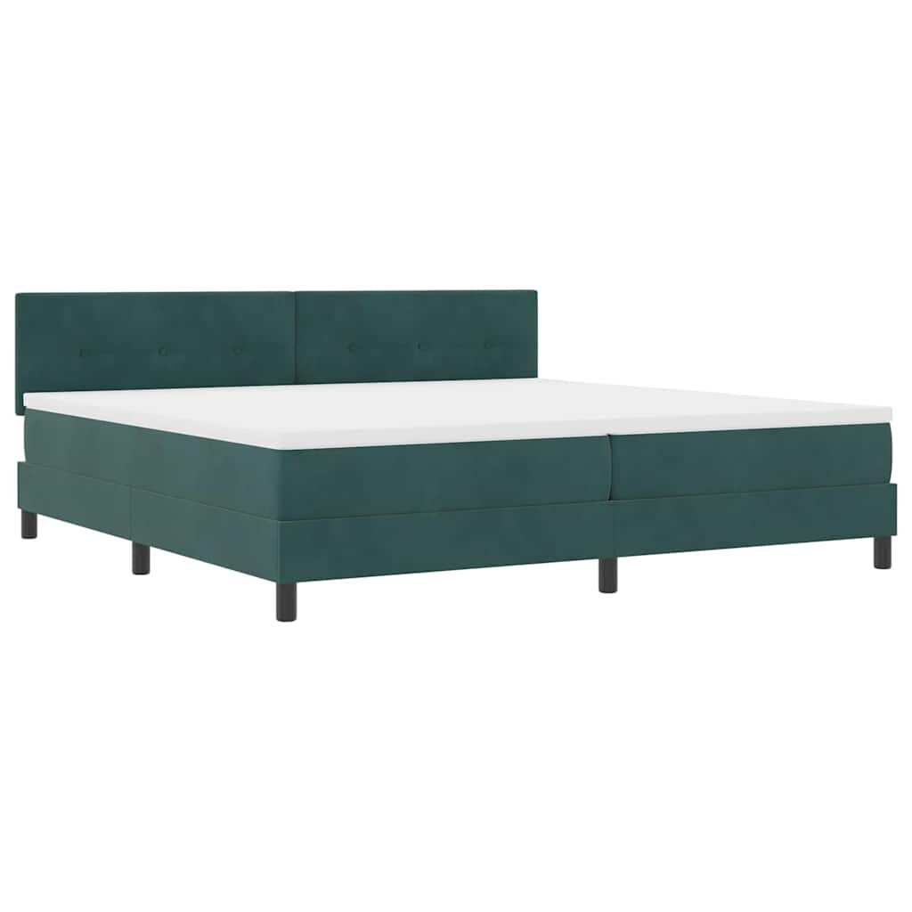 LED Box Spring Bed with Mattress Dark Green 200 x 200 cm Velvet