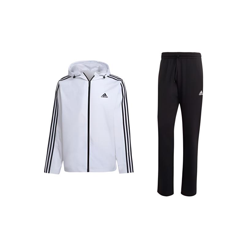 

Adidas Minimalist Brand Logo Color Block Striped Woven Windbreaker Jacket With Hood And Drawstring Pants Casual Sports Set IC9425+IB0382 S