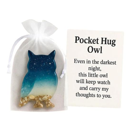 Yousheng Pocket Hug Animal with Positive Card Emotional Support Resin Animal Token Mini Dachshund Turtle Owl Cat Corgi Bulldog Statue Figurine Gift