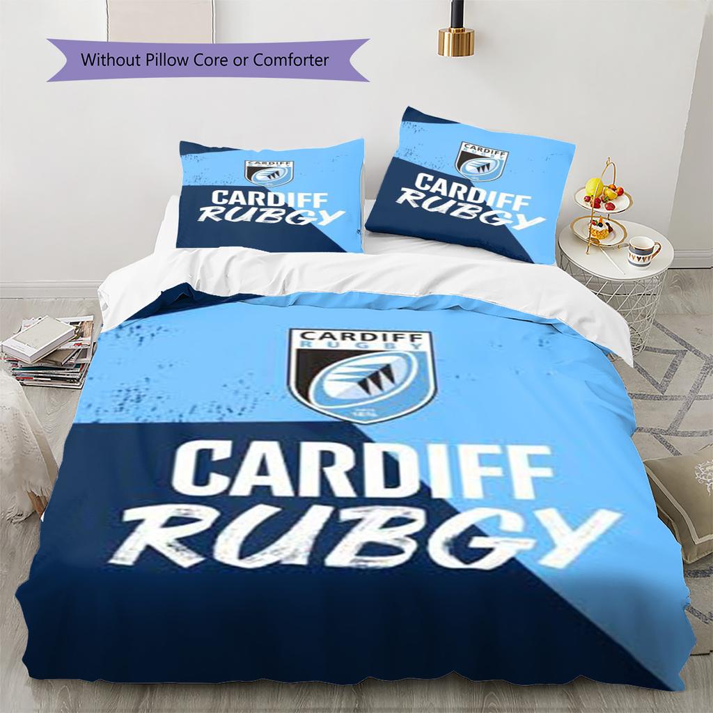Cardiff Rugby Pattern Bedding Set Quilt Cover Pillowcase Home Decor Gift (1 * Duvet Cover + 2 * Pillowcase, Without Core)