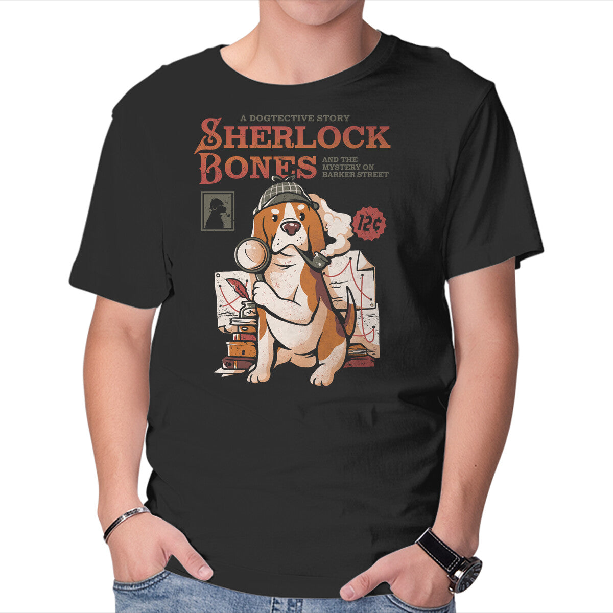 Unisex Crew Neck T-Shirt Sherlock Bones Graphic Short Sleeve Casual Tee L