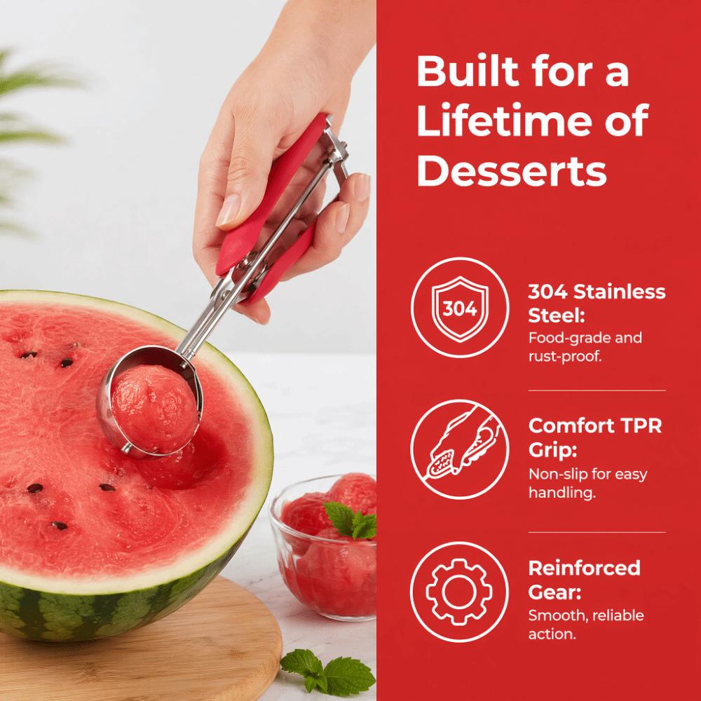 3pcs set Trigger Release Ice Cream Scoop Set Stainless Steel Stainless Steel Scoop Food Preparation