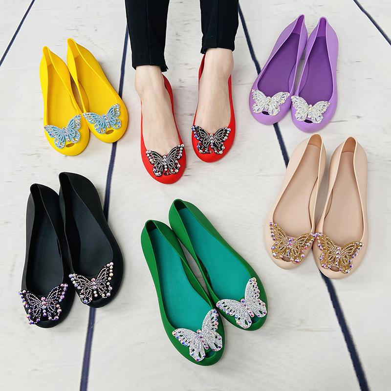 Four Seasons Shoes Color Diamond Cloth Butterfly Fashion And Comfortable Flat Bottom Shallow Mouth Casual Jelly Single Shoes Y2