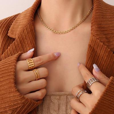 Europäisches & Amerikanisches Hip Hop Retro Armband & Halsketten Set: 18K Gold Titanstahl Kette, Edelstahl, Personalisierbares Design
