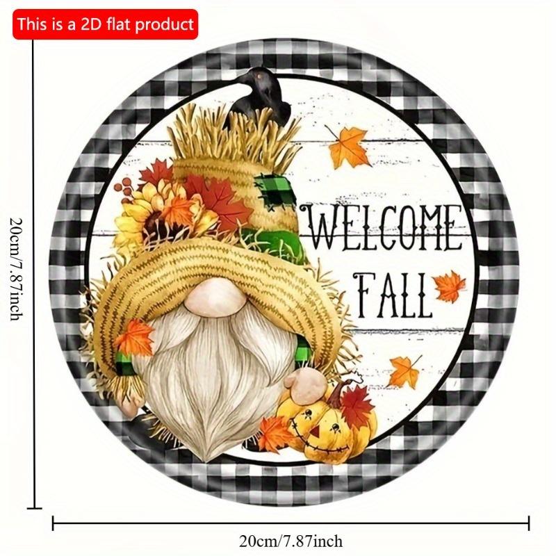 2d Flat 20*20cm, Autumn Home Decoration, Welcome Fall, Dwarf Circular Wooden Logo, Creative Decorative Signs, for Home, Garden, Bedroom, Bar Decor.