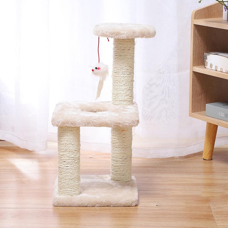 Three Layer Cat Tree Tower with Plush Mouse Toy Stable Base Wear-resistant Indoor Sisal Cats Scratching Post Pet Furniture