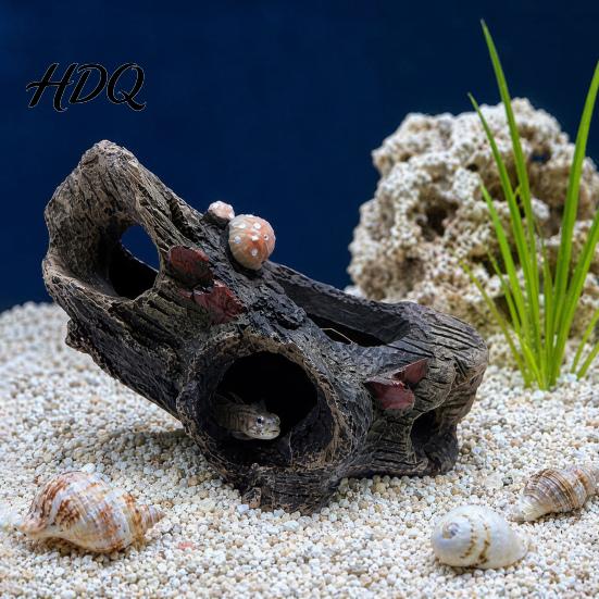 Resin Fish Cave Decaying Trunk Aquarium Hideout Betta Shelter with Multiple Holes