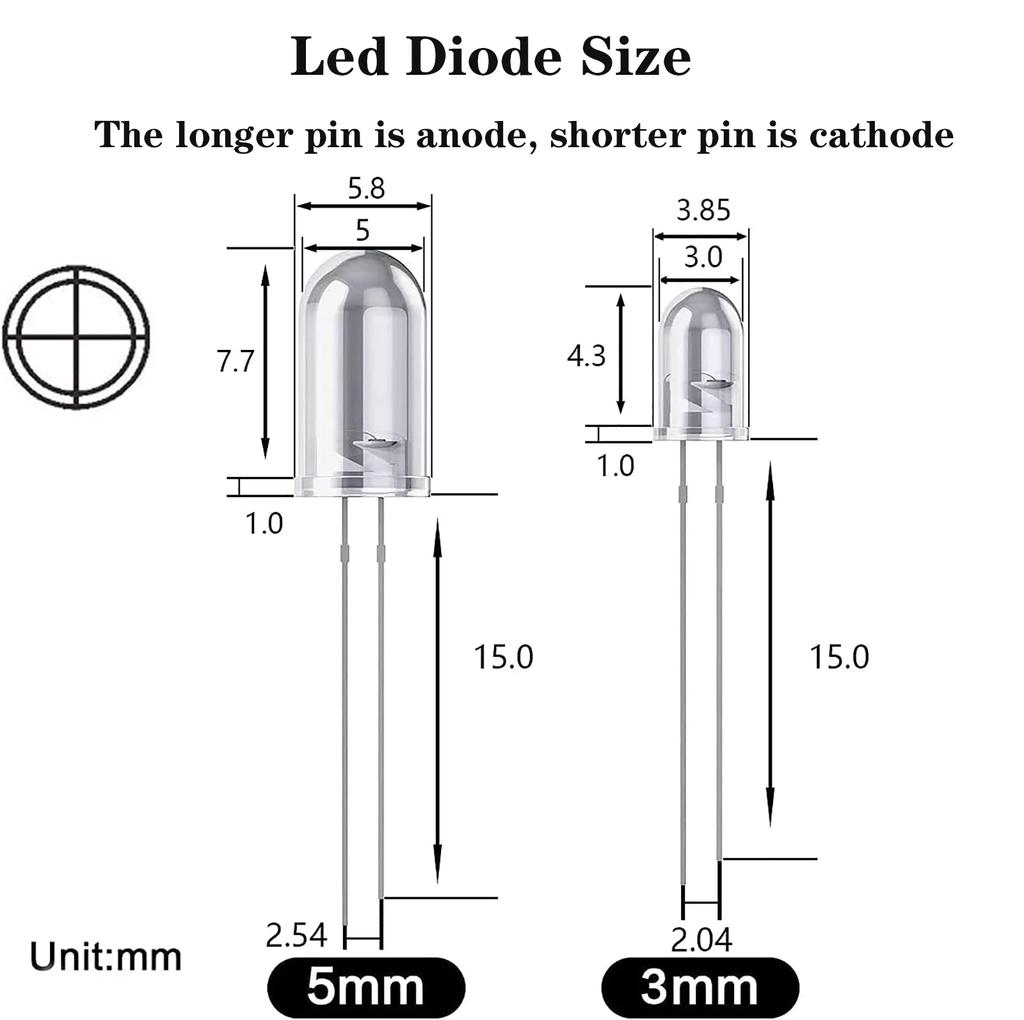 100 Stück 3mm LED Diode Superhell Elektronische Bauelemente Glühbirnen Weiß/Rot/Gelb/Grün/Blau Lichtemittierende Dioden