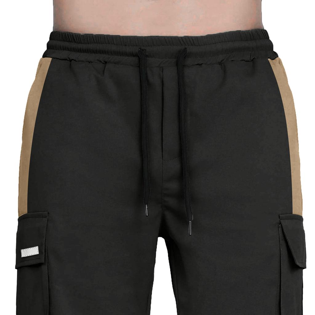Spring and Autumn Men's Overalls Drawstring Drawstring Pocket Color Matching Long Pants