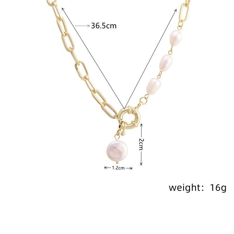 1pcs Gold-color Necklace Hip Hop Style Faux Imitation-pearl Pendant Handmade Curved Needle Sewable Fashion Jewelry