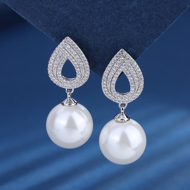 Jewelry Copper Bottom Gold-Plated Inlaid Fritillary Pearl Simple Pearl Set 14Mm