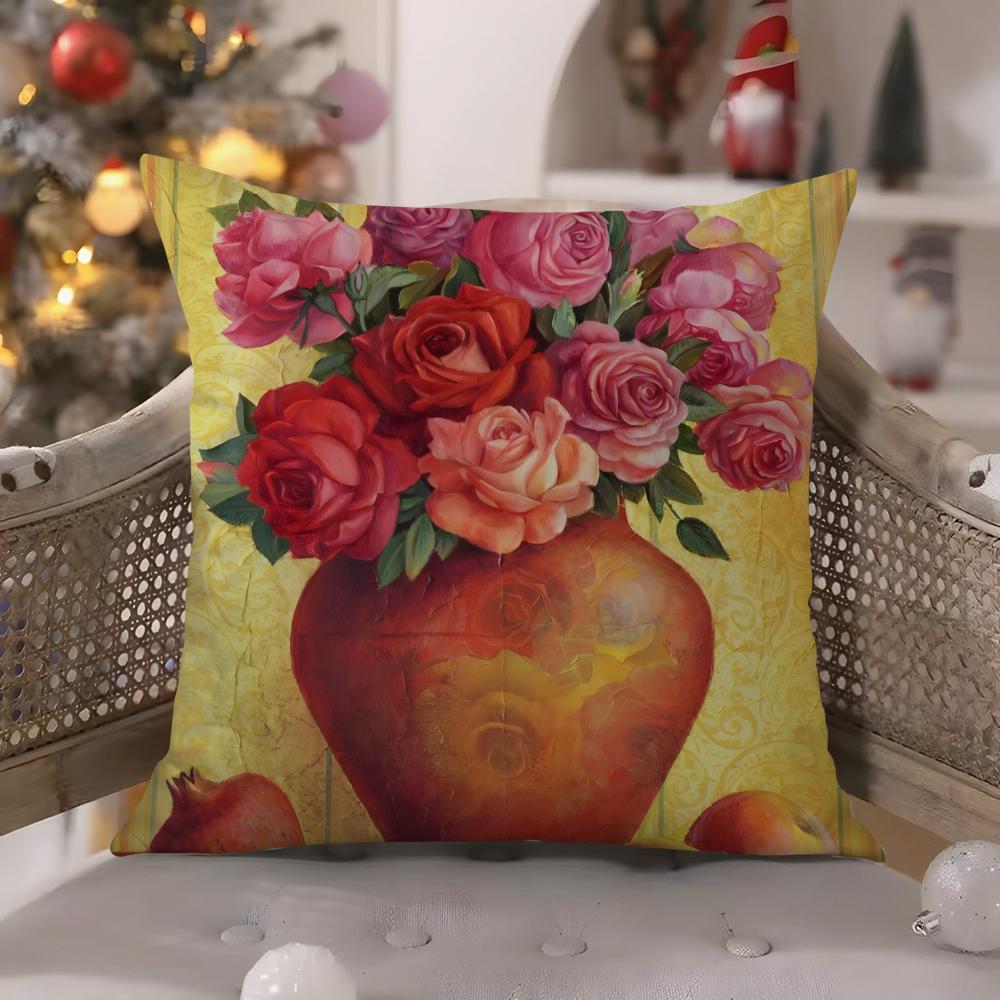 Beautiful Flowers Bulgarian RoseS Pillow Case Comfort Sofa Bed Silky Elegant Invisible Zipper Decorative Cushion Cover