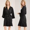 Nightgown WB Ruffle Edge Premium Sense Elegant Satin Spring and Summer Medium and Long Women's Pajamas Loungewear 1191