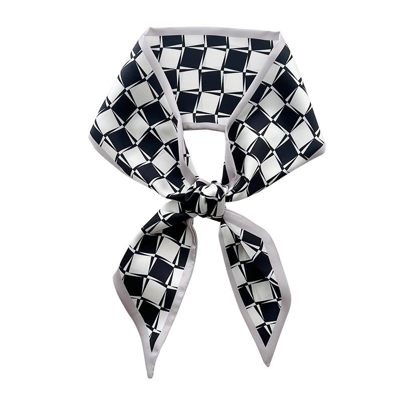 Korean Xiaoxiangfeng black and white silk scarf women's thin and narrow long simulated silk headband tied bag streamer spring and summer versatile