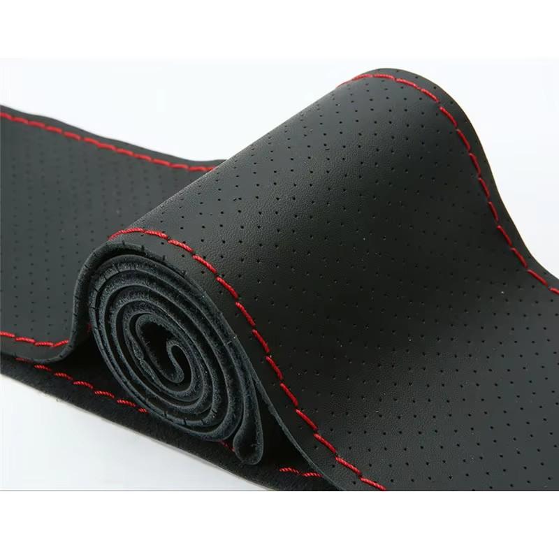 Perforated Genuine Leather Hand Stitched Car Steering Wheel Cover 38cm Steering Wheel Protector With Needle Thread
