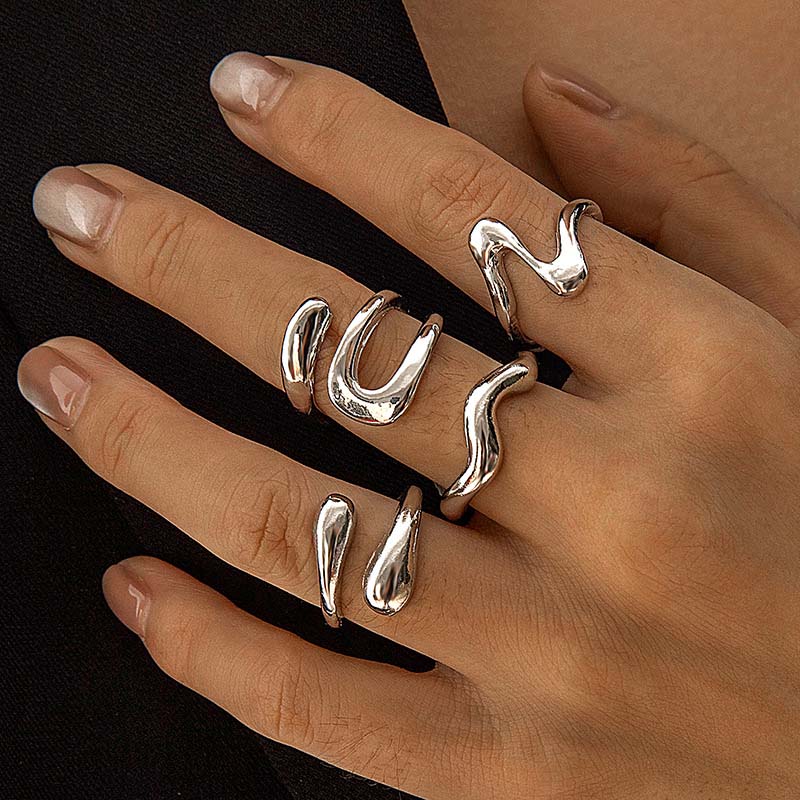 4Pcs/Set Fashion Copper Color Irregular Geometric Open Rings For Women Men Punk Metal Adjustable Knuckle Joint Ring Zircon