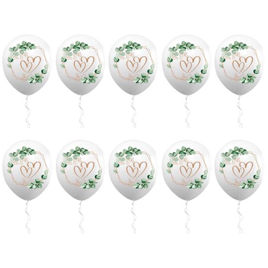 Wedding Balloons 12 Inch White Balloons with Hearts Eucalyptus Prints Romantic Balloons for Wedding Engagement Registry Office Marriage Decoration