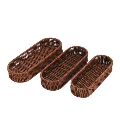 Durable Plastic Imitation Rattan Storage Basket Oval Home Desk Decoration Picnic Basket Universal Faux Wicker Tray