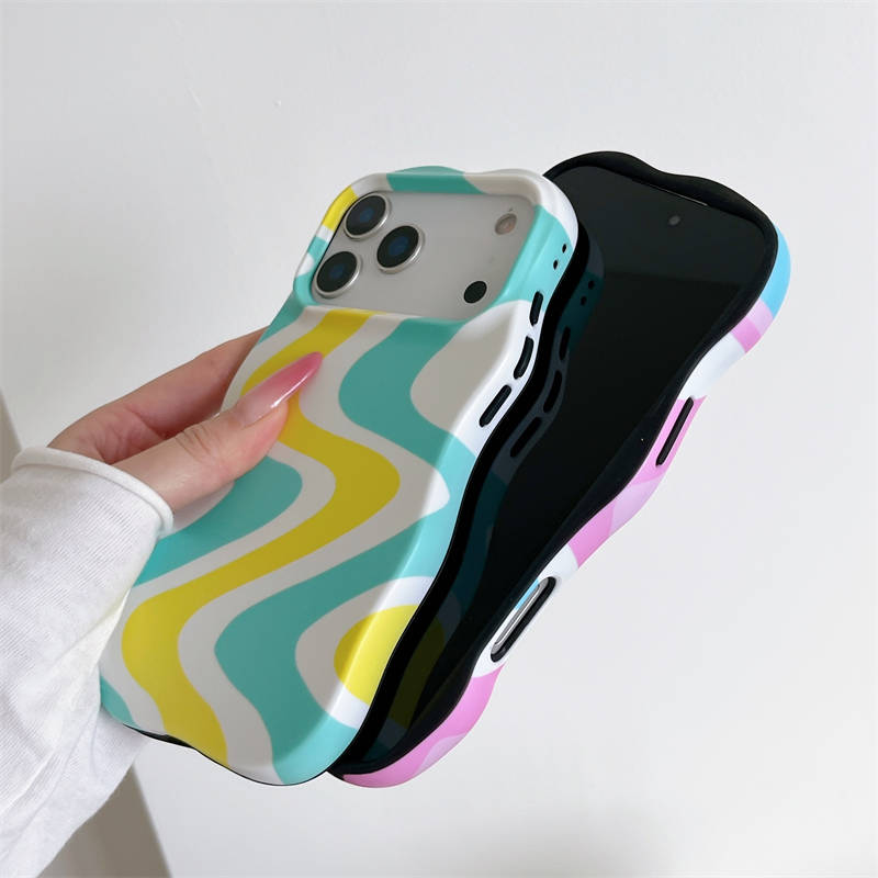 Color Blocking Wave Film Color Ripple Phone Case For Apple iPhone 17 16 15 14 13 Pro Max Shockproof Hard Proteciton Cover Coque