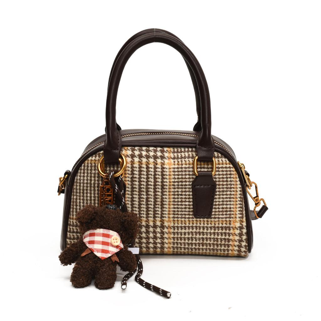 IELGY Plaid Retro Large-Capacity Handbag High-End Fashion Commuter Shoulder Bag
