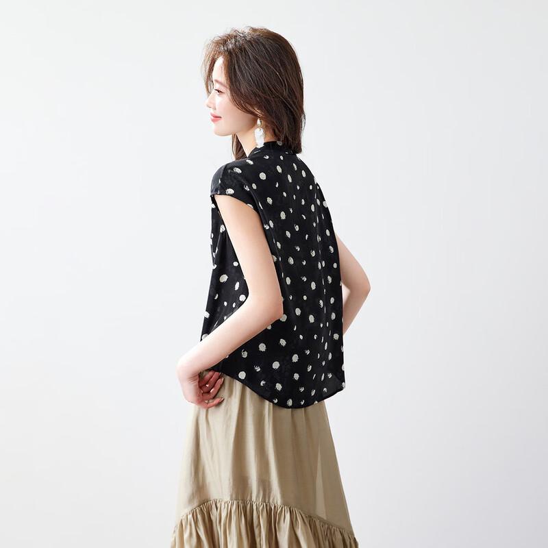 Srcr Women's 100% Mulberry Silk Polka Dot T-shirt