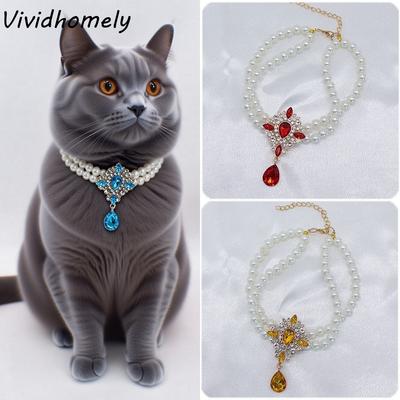 Cute Double Layer Pet Pearl Necklace Adjustable Vintage Pet Pearl Collar Glamorous Crystal Cat Neck Chain Pet Show
