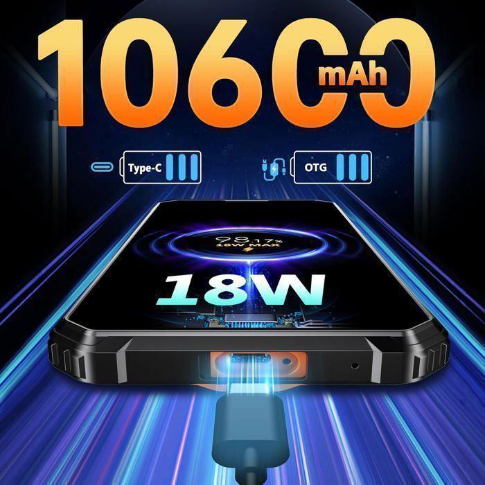 OUKITEL G1 Smartphone Robuste 24Go+256Go Écran 6.52" 10600mAh 48MP Caméra Telephone Portable Incassable Dual SIM 4G /NFC/IP68 Noir