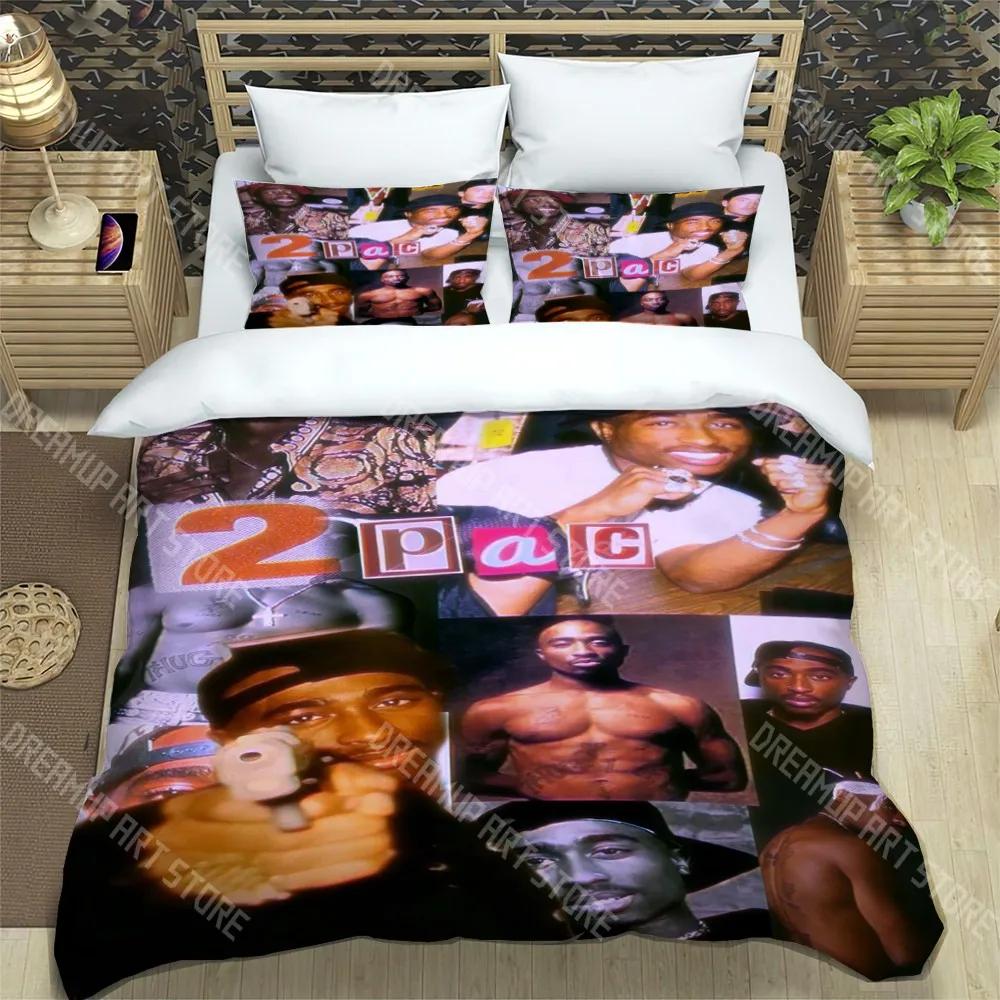 T-Tupac Shakur Fashion Trendy Print Three-piece Set Suitable for Kids or Adults Quilt Cover Pillowcase Bedding Set Birthday Gift