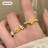Colorful Beaded Flower Rings For Women Girls Korean  Sweet Large Flower Finger Rings Jewelry Aesthetic Y2K Accessories