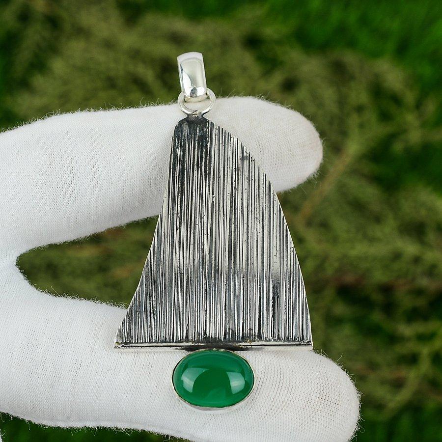 Natural Green Onyx Gemstone Pendant Handmade 925 Sterling Silver Indian Jewelry