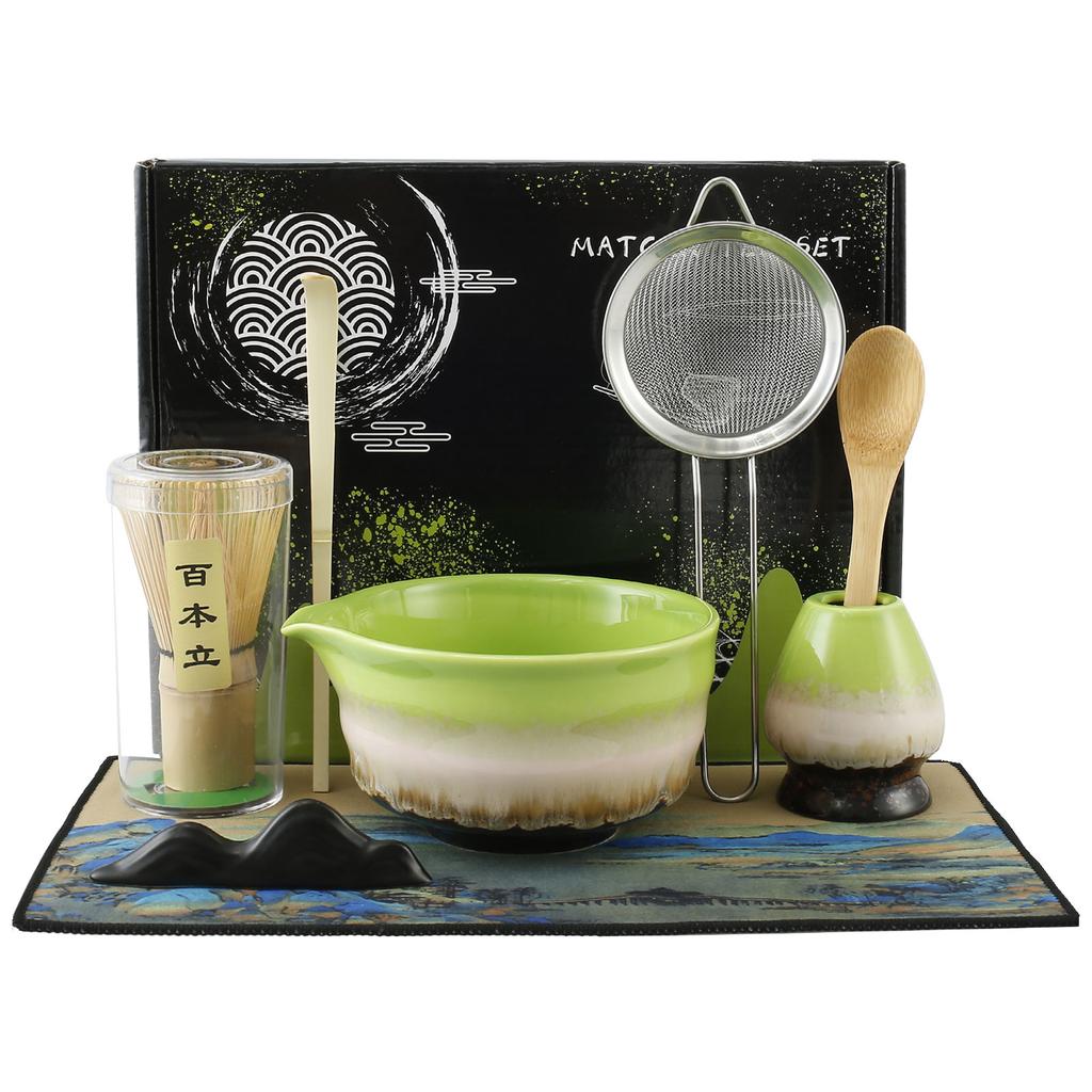 Keramik Handgefertigt Japanisches Matcha Tee Set Matcha Schale Bambus Schneebesen Teelöffel Teegeschirr Getränkegeschäft Teezubereitungswerkzeuge Zubehör