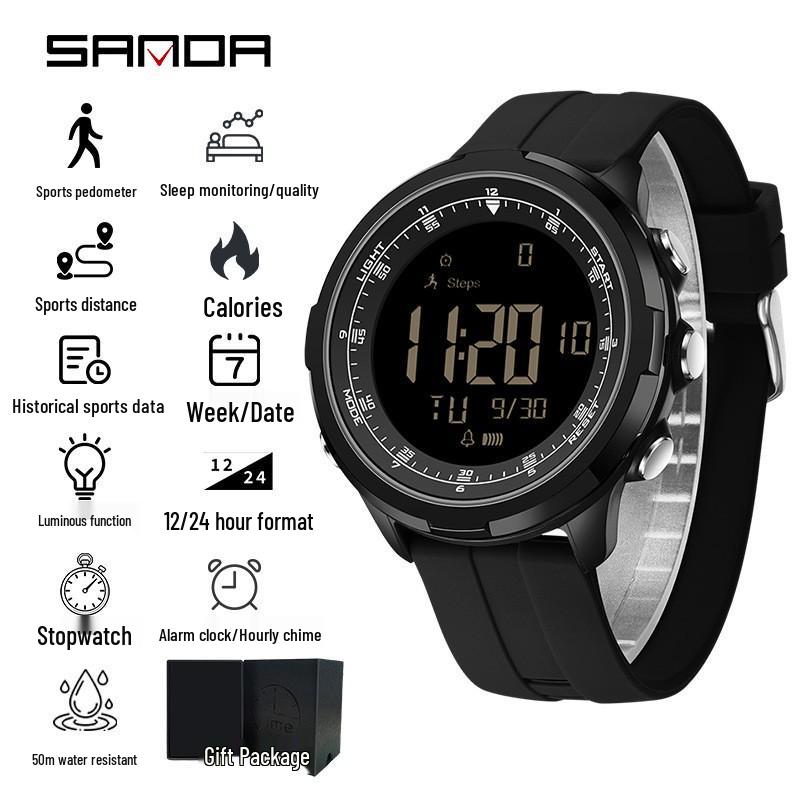 SANDA Unisex Sports Watch: Perpetual Calendar, Alarm, Dual Time Zones, Pedometer.