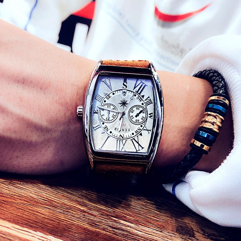

FENSIR2025 Barrel-Shaped Leather Strap Quartz Watch - Fashionable, Popular, Calendar, Waterproof