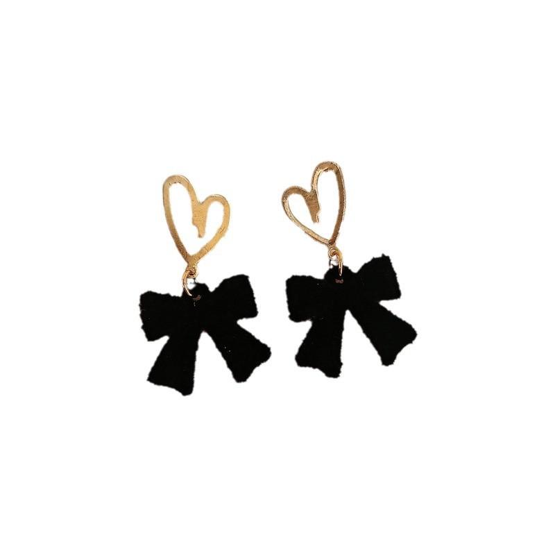 Red Flocking Bow Earrings Love Stud Earrings Sweet Earrings Women