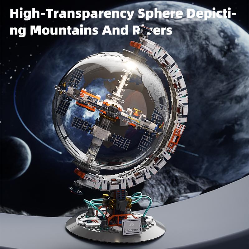 Space Planet Station Building Blocks Kits for Kids Rotating Sphere Block with Lights Collectible World Globe Model Gift Idea