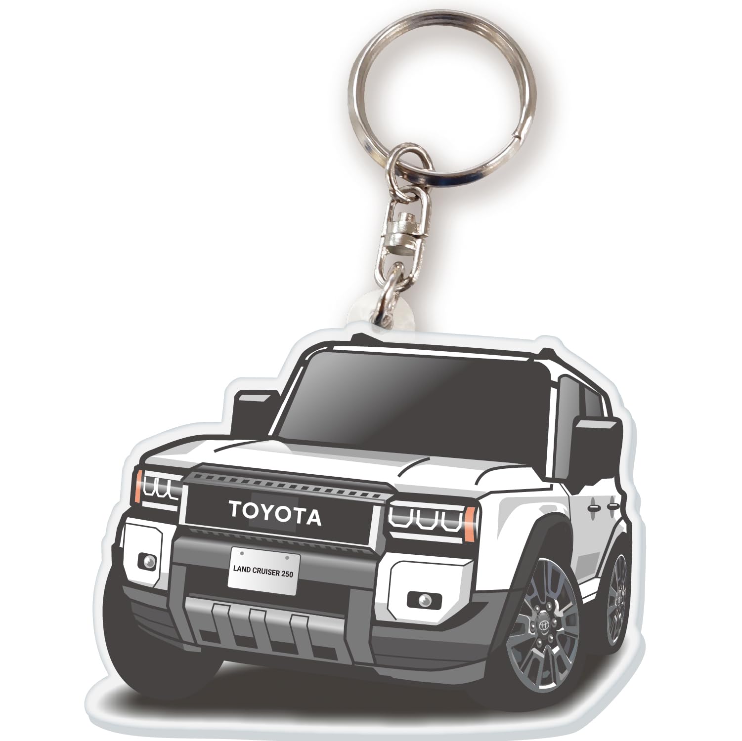 

[JP Center] Лицензированный Toyota акриловый брелок для ключей в виде автомобиля Land Cruiser серии 250 (Квадратное отверстие), платиновый белый перламутровый металлик белый