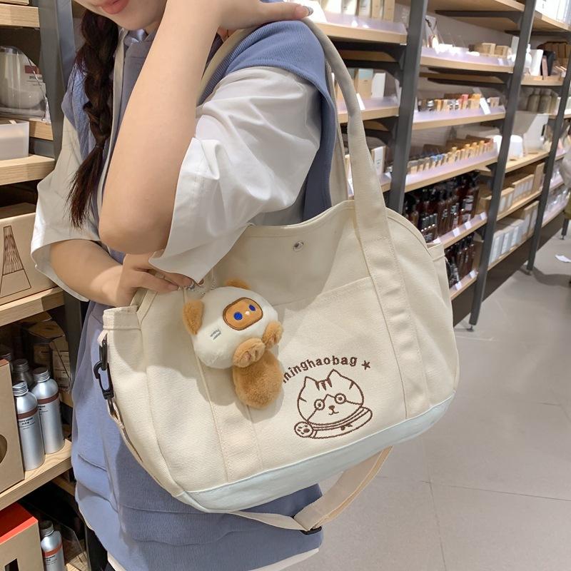 

Canvas Bag Women s One Shoulder Literary Large Capacity Student Handbag Carrying Book Bag Tote Bag Class Bag Versatile Crossbody Bag